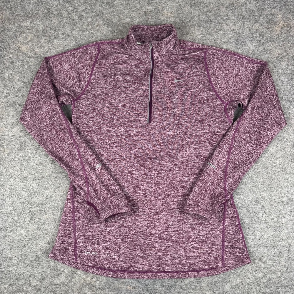 Nike Dri Fit Element Running Shirt 1/4 Zip Pullover Mock Purple Womens Medium M